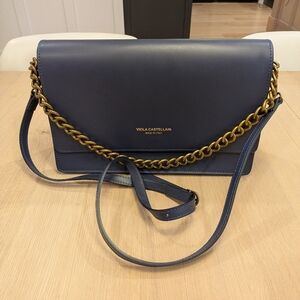 Viola Castellani Navy Crossbody Bag with Gold Chain